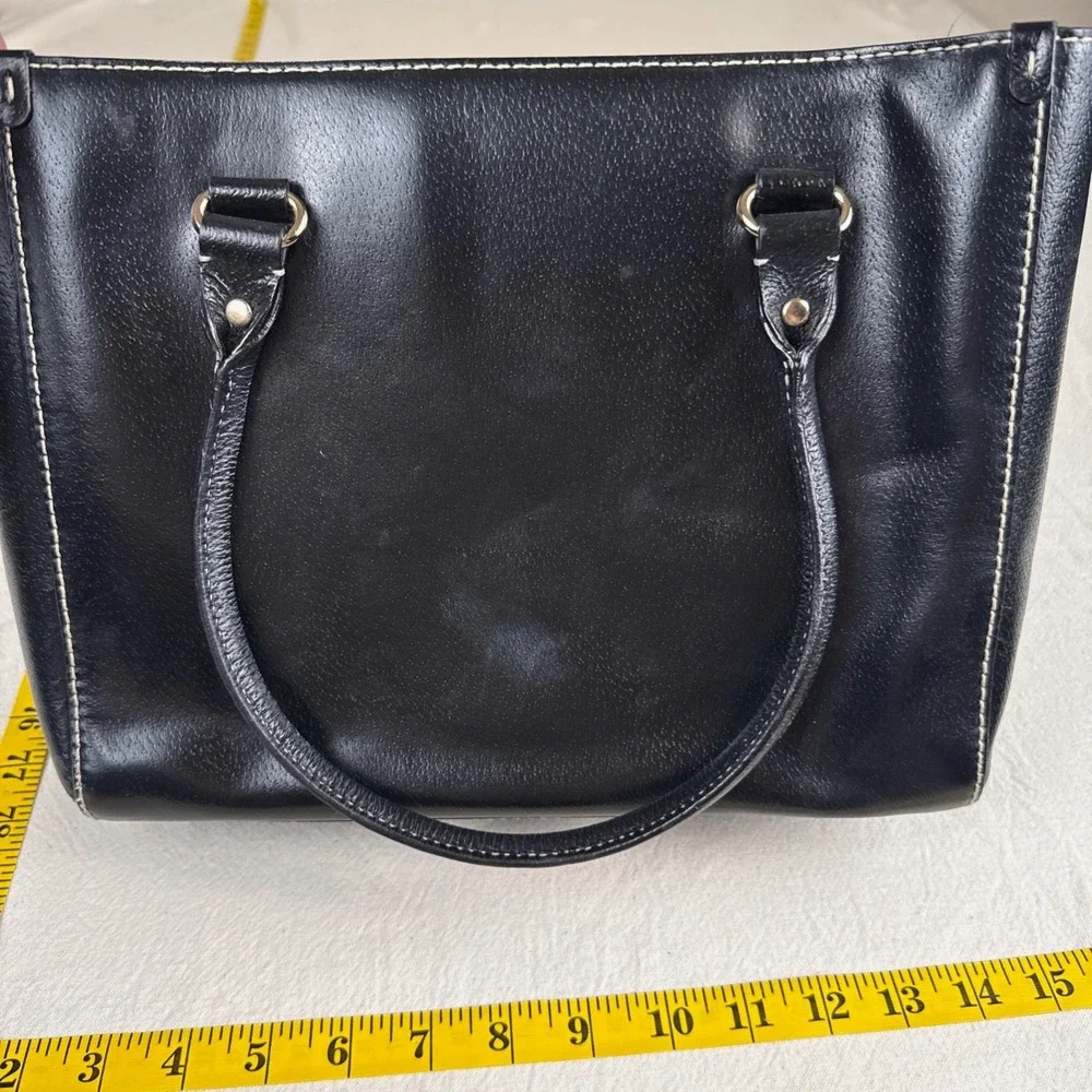 Kate Spade Tote Bag Womens Med Black Classic Leather Polka Dot Lining Stitching